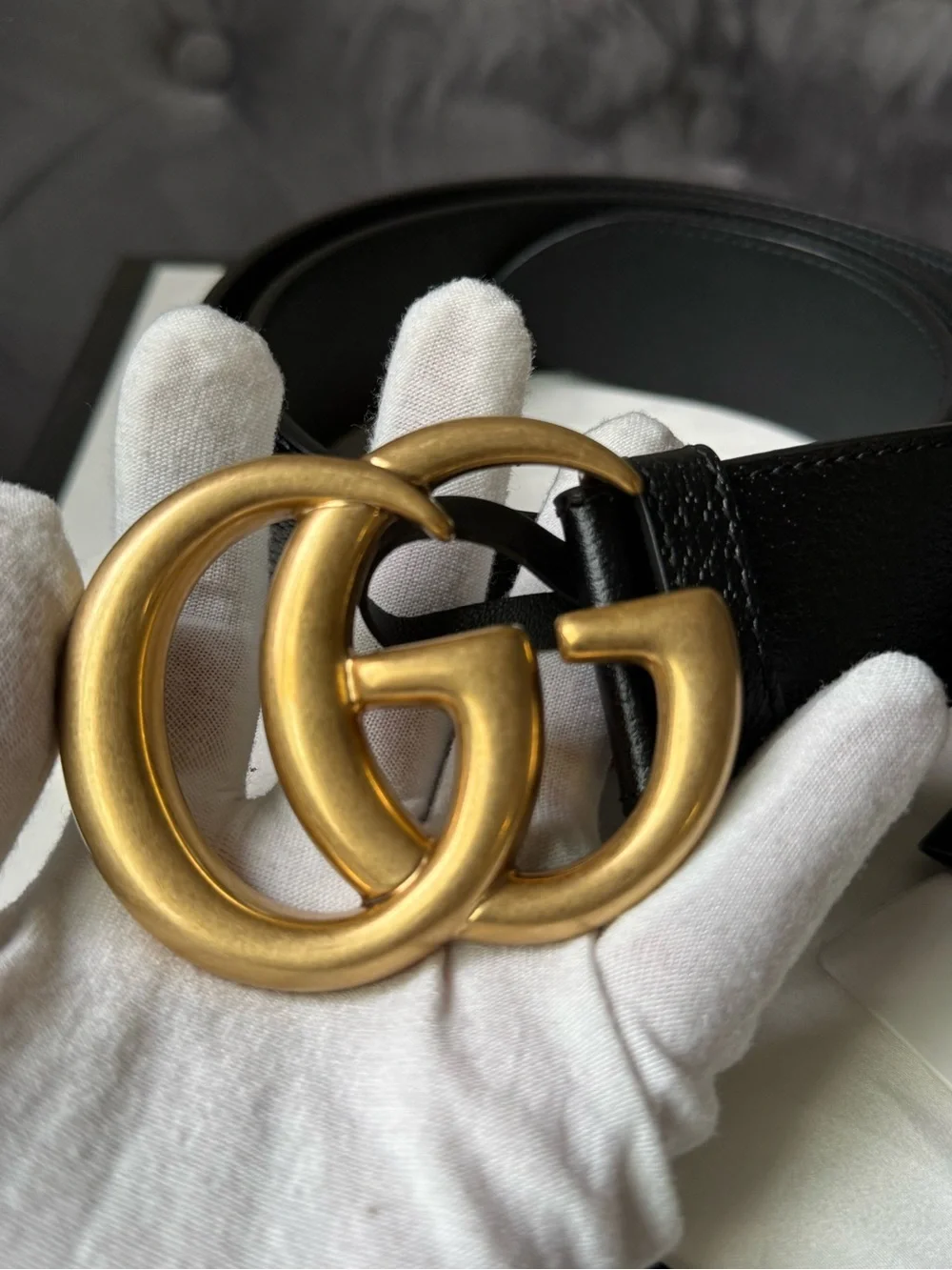 🔥Gucci GG Buckle Belt Black Leather Belt with Gold Double GG Full inclusion🔥